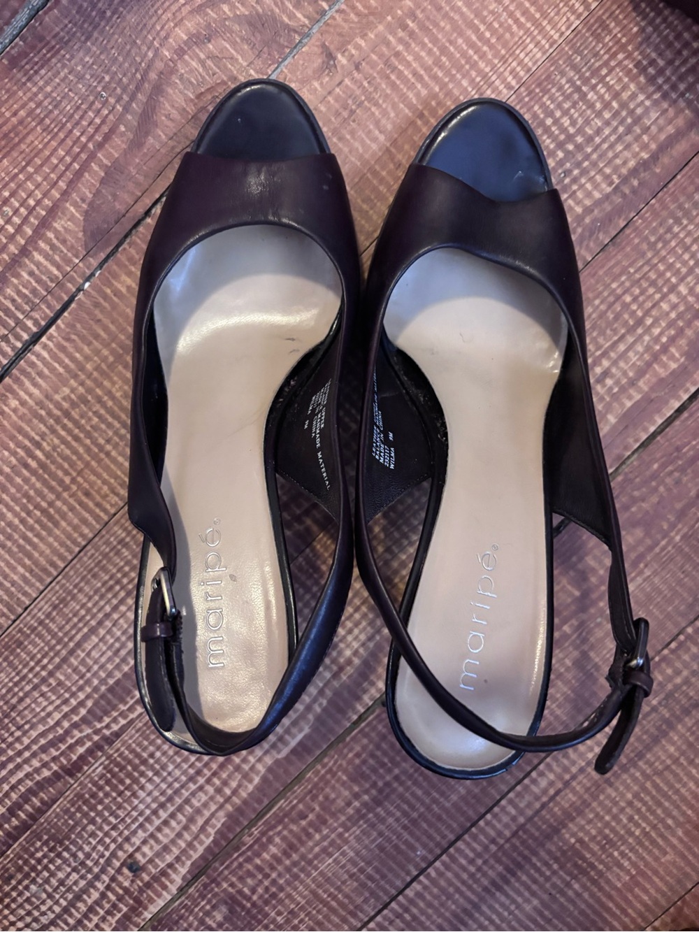 Brown Peep-Toe Slingback Heels